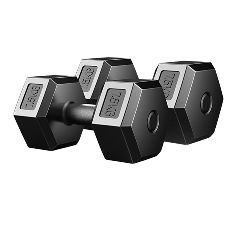 Gym home fitness hexagonal coated rubber gym dumbbells