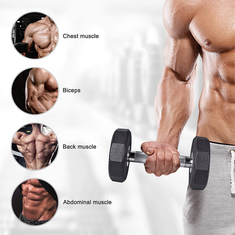 Custom gym equipment weight lifting black rubber dumbbell