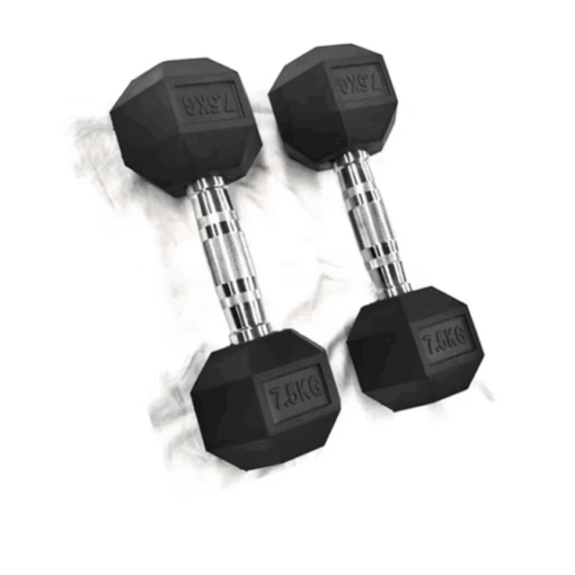 Rubber hex dumbbells with iron core