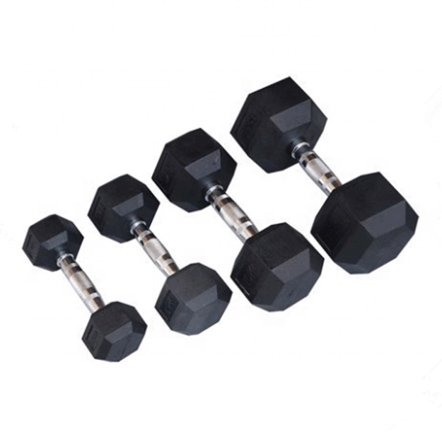 Durable rubber hex dumbbells set for fitness