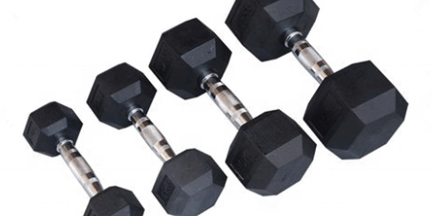 Durable rubber hex dumbbells set for fitness
