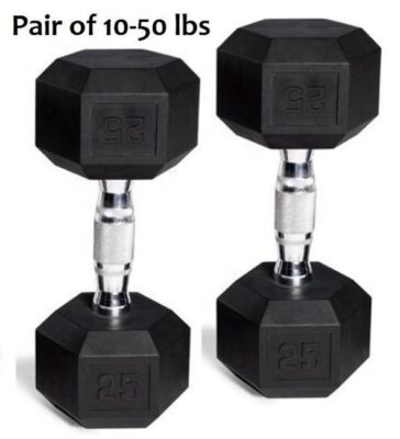 Durable rubber hex dumbbells set for fitness