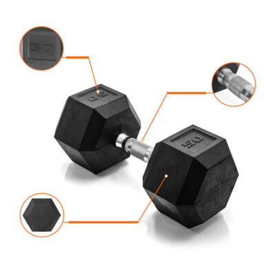 50LB rubber hex dumbbell with custom logo
