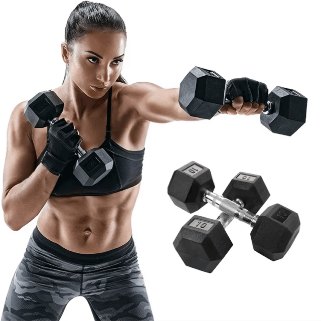 rubber coated steel hex dumbbells