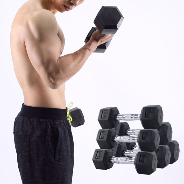 Wavar Factory Wholesale Rubber Hex Dumbbell Set for Gym Use (3) wholesale rubber hex dumbbell