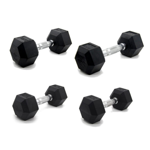 rubber hex dumbbells black gym weights