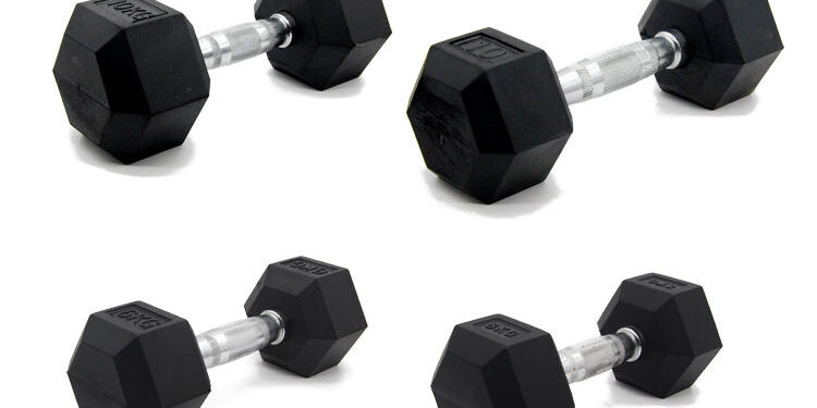rubber hex dumbbells black gym weights