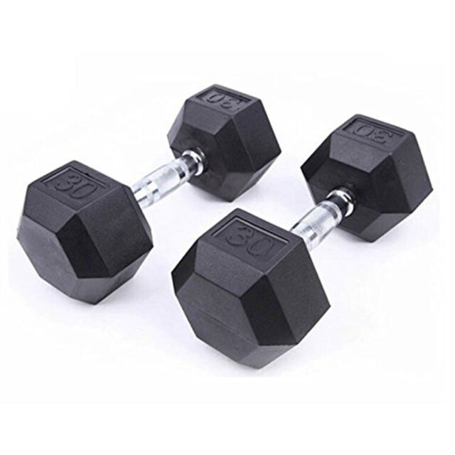 Black Rubber Hexagonal Dumbbell Set for Commercial Gym Use (5) Black Rubber Hexagonal Dumbbells for Gym