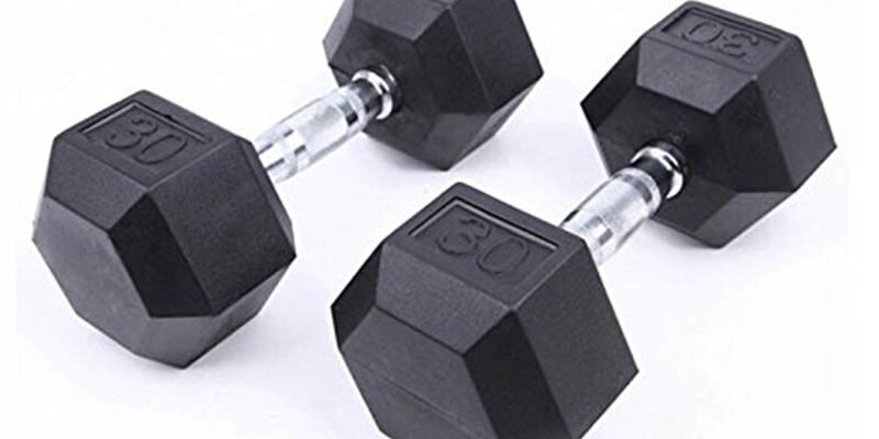 Black Rubber Hexagonal Dumbbell Set for Commercial Gym Use (5) Black Rubber Hexagonal Dumbbells for Gym