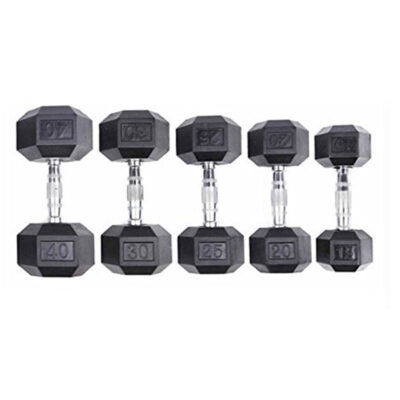 Black Rubber Hexagonal Dumbbells for Gym