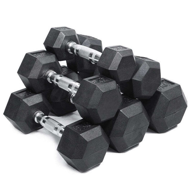 Rubber Coated Hex Dumbbells for Gym Strength Training (3) Rubber Coated Hex Dumbbells for Gym