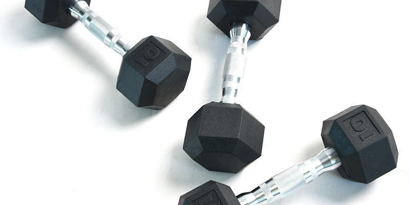 Silver-Handled Rubber Hexagonal Dumbbells for Gym Strength Training (2) Tellus 2.5–10kg Hex Dumbbells Set